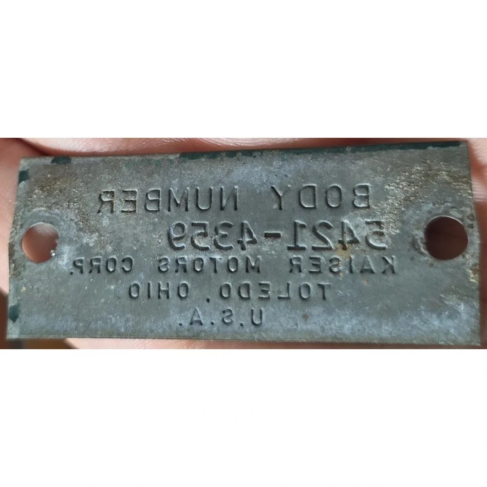 1954 Kaiser Motors Corp Manhattan Data Plate Body Tag